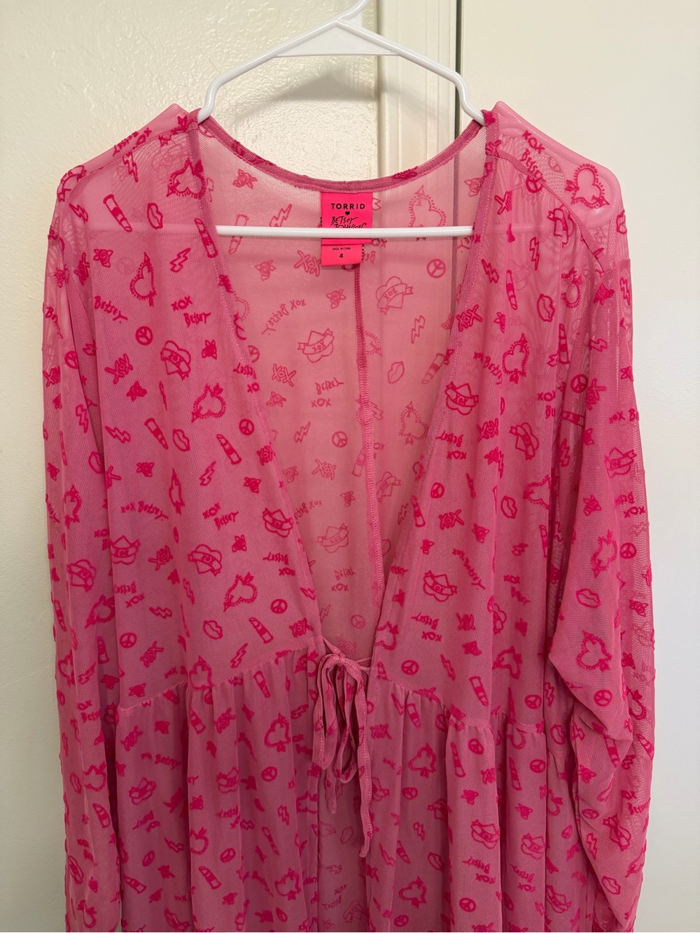 torrid x Betsey Johnson Mesh Kimono Tie Front Sheer Size 4 - Picture 6 of 16